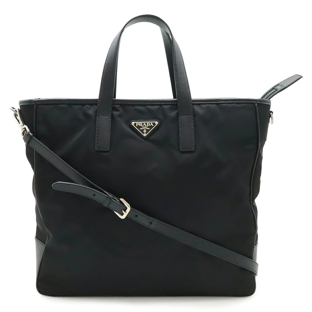 Prada Triangle Tote Tessuto Saffiano Bag Crossbody Leather NERO Black